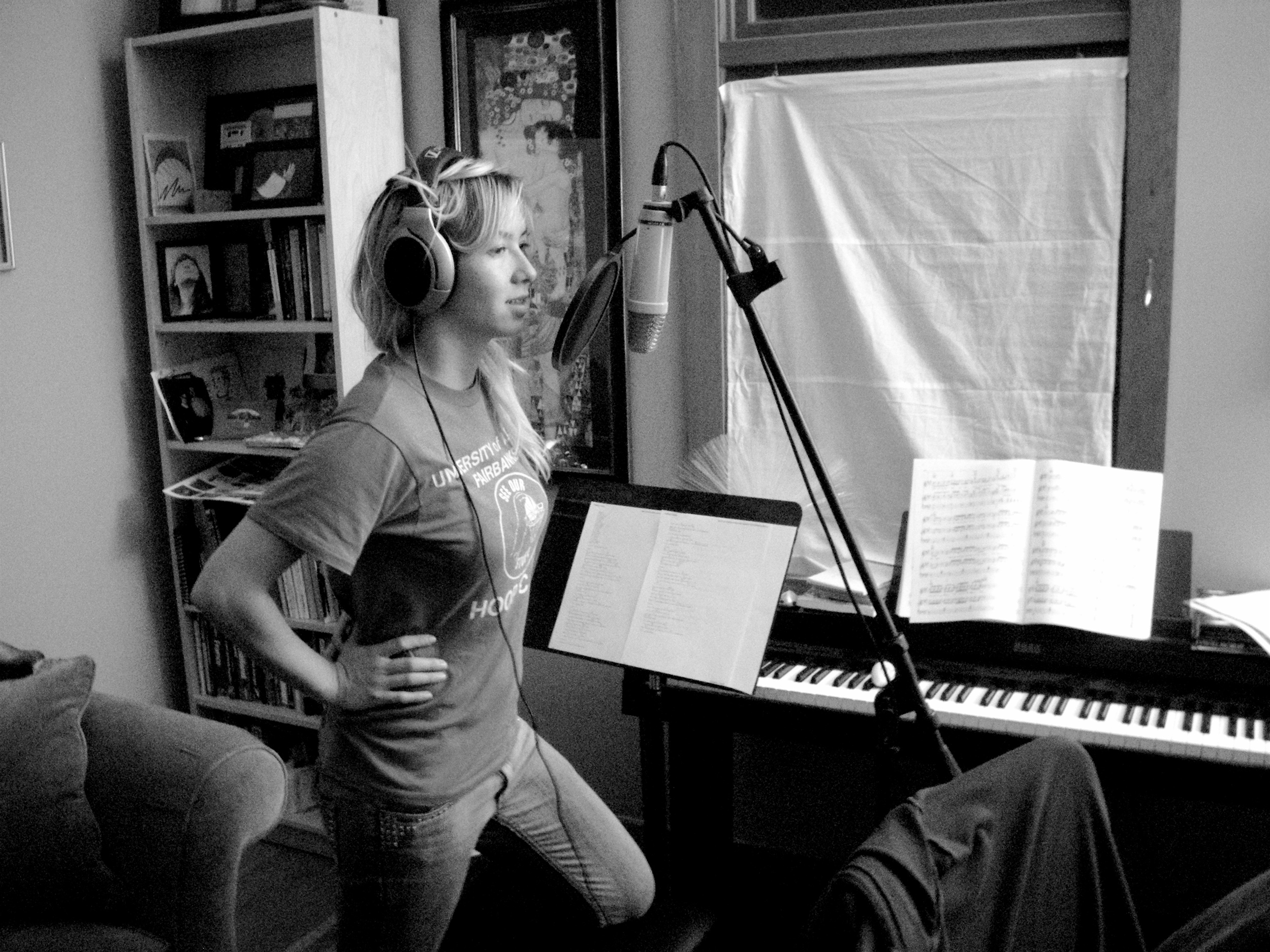 anna singing in the studio